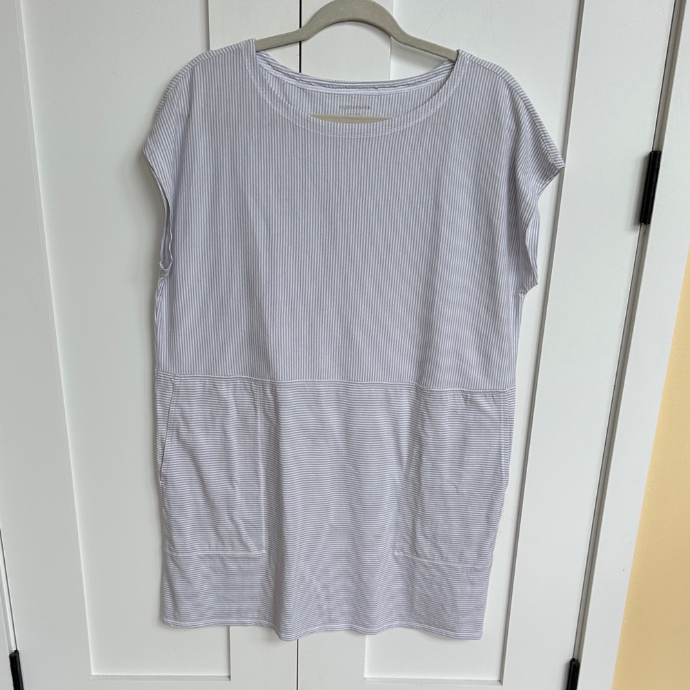 Eileen Fisher White and Gray Striped Dress Size S